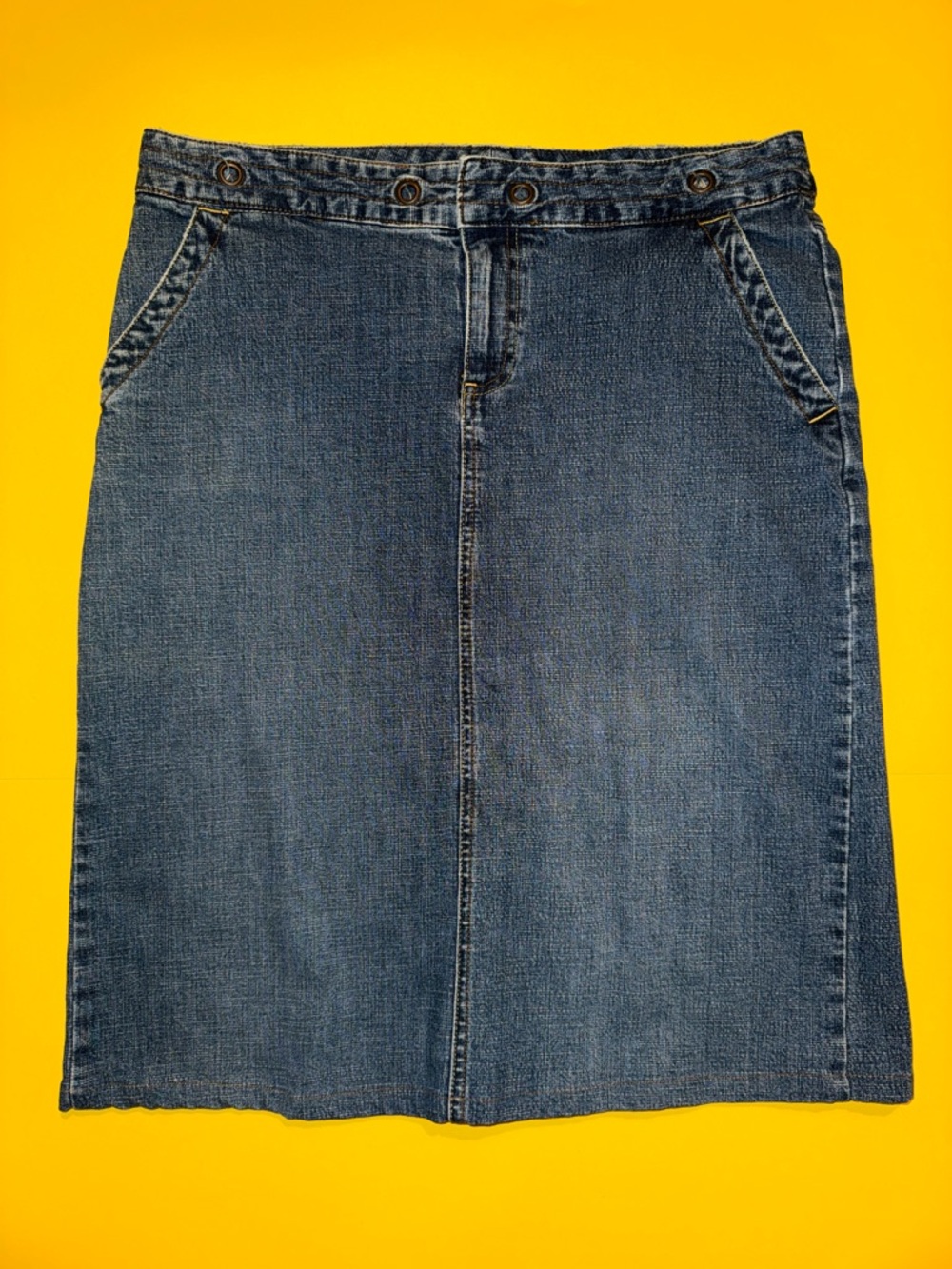 Old Navy Just Below Waist Blue Denim Midi Skirt Sz 12